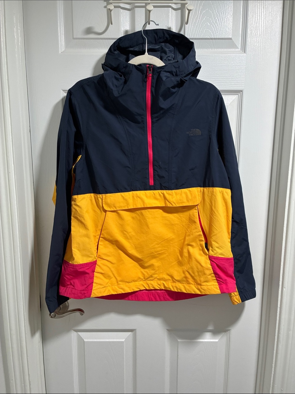The North Face womanColorblock Hooded Anorak - Navy, Yellow & Pink - Picture 1 of 5